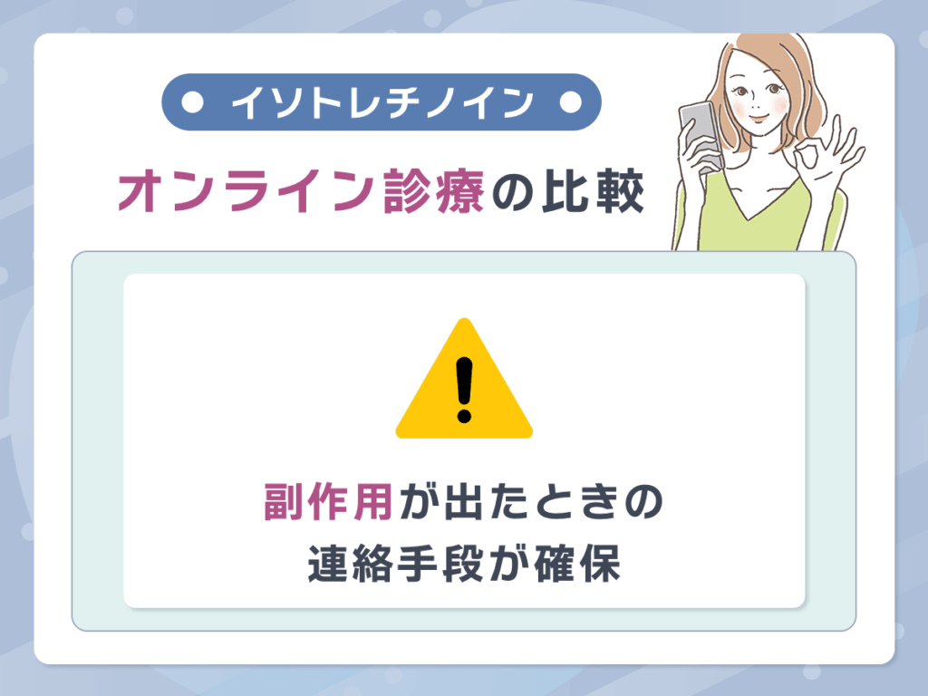 イソトレチノインおすすめオンラインの比較③:副作用が出たときの連絡手段が確保