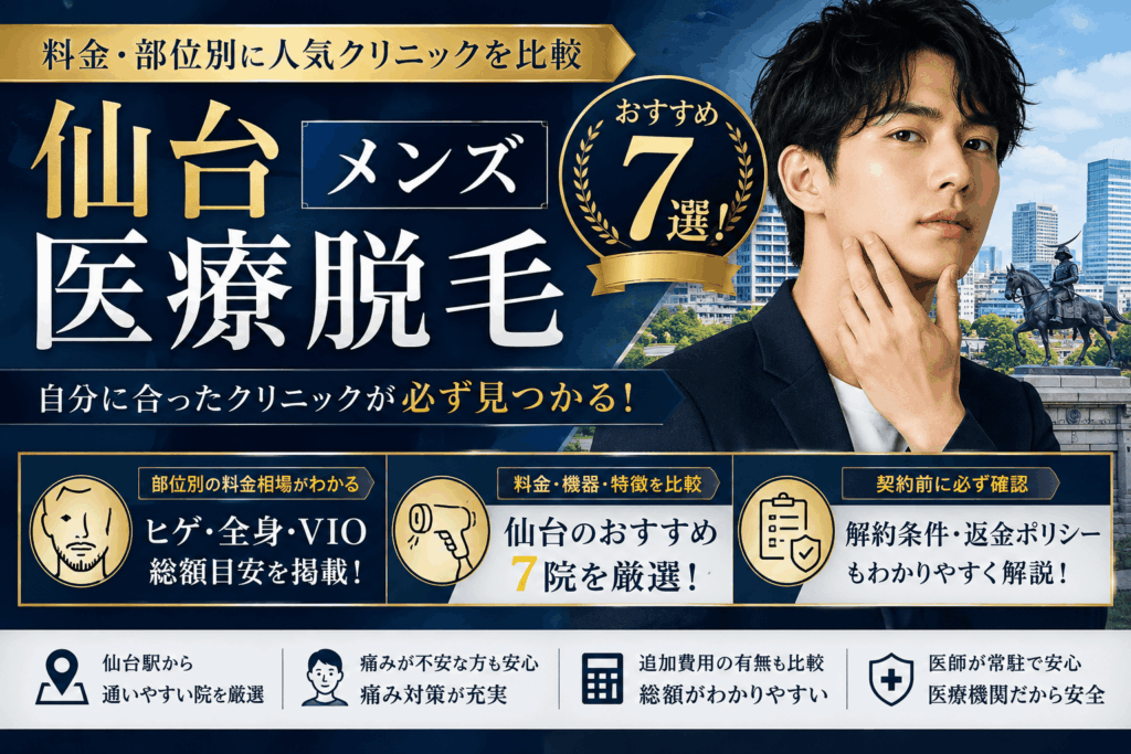 仙台メンズ医療脱毛おすすめ7選！料金・部位別に人気クリニックを比較