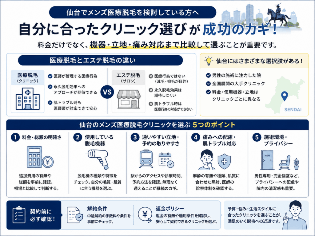 仙台のメンズ医療脱毛についてのポイントまとめ画像