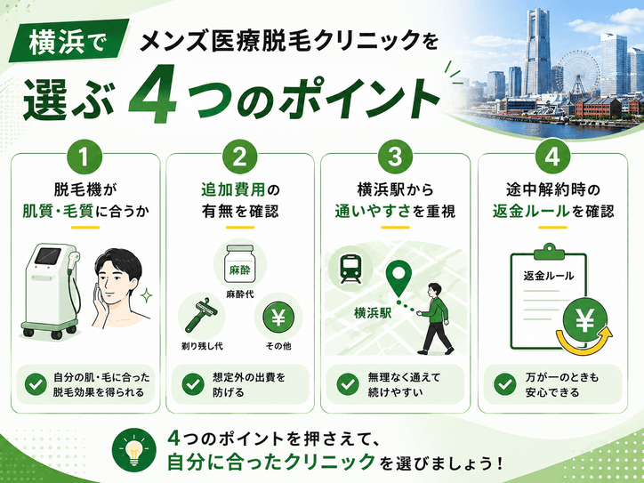 横浜でメンズ医療脱毛クリニックを選ぶポイント