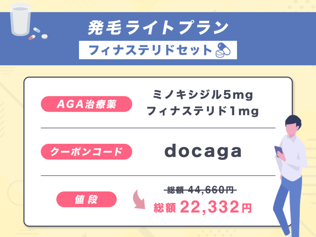 発毛ライトプランフィナステリドセットは通常料金から総額50%割引のAGAクーポン