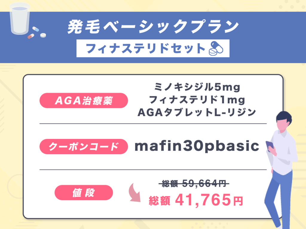 発毛ベーシックプランフィナステリドセットは通常料金から総額30%割引のAGAクーポン