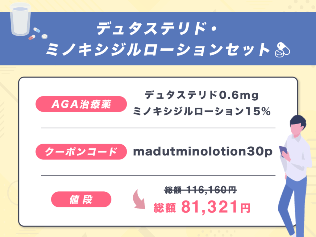 デュタステリド・ミノキシジルローションセットは通常料金から総額30%割引のAGAクーポン