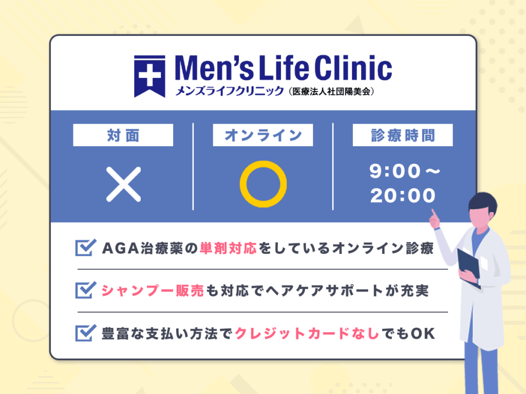 メンズライフクリニックはAGA治療薬の単剤も取り扱いをしているおすすめクリニック