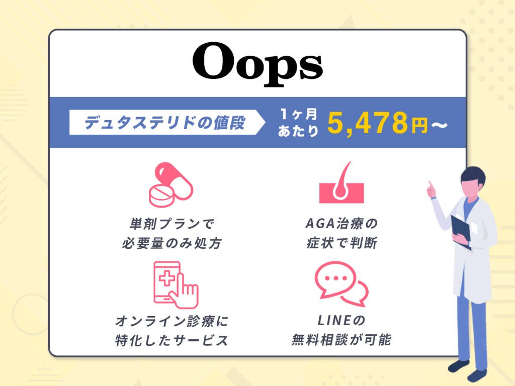 OopsHAIRは1ヶ月ごとの単剤購入ができるデュタステリドが5,478円〜