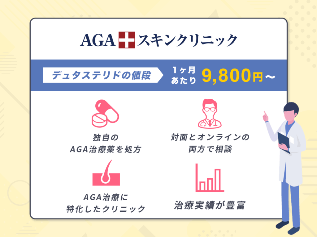 AGAスキンクリニックは独自の治療薬が中心でデュタステリドが9,800円〜